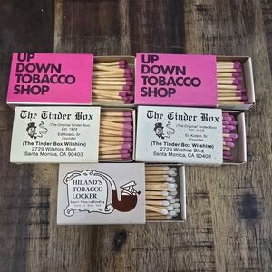 Vintage Tobacco Shop Matchbox Lot (5) Up Down + Tinder Box + Hiland Advertising
